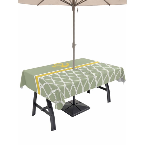 Outdoor Tablecloth with Umbrella Hole and Zipper, Sage Green Morocco Rectangle Table Cloth 52x70 Inch Waterproof Tablecloth, Ocean Yellow Nautical Anchor Stripe Picnic Table Cover for Patio Camping