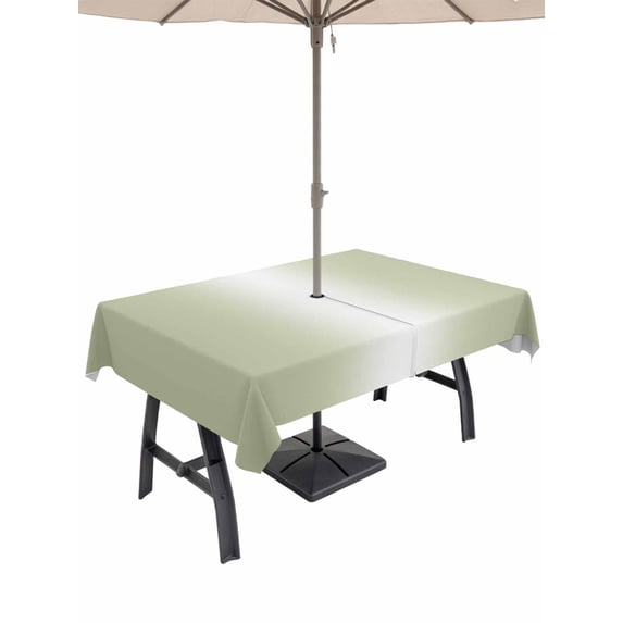 Outdoor Tablecloth with Umbrella Hole & Zipper, Sage Green Ombre Rectangle Tablecloth 60x102 Inch, Aesthetics Modern Abstract Art Gradient Patio Table Cover Waterproof Table Cloth for Picnic/Party