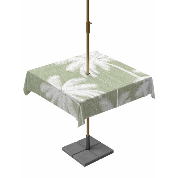 Outdoor Tablecloth with Umbrella Hole & Zipper, Sage Green Palm Tree Square Tablecloth 54x54 Inch, Summer Botancial Tropical Farmhouse Patio Table Cover Waterproof Table Cloth for Picnic/Party