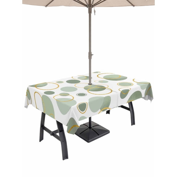 Outdoor Tablecloth with Umbrella Hole and Zipper, Sage Green Polka Dots Rectangle Table Cloth 60x120 Inch Waterproof Tablecloth, Modern Abstract Art Picnic Table Cover for Patio Camping