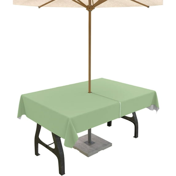 Outdoor Tablecloth with Umbrella Hole and Zipper Sage Green Rectangle Outdoor Tablecloths 60x120 Outside Table Cloths Solid Green Color Patio Table Cloth Cover for Outdoor Tables Garden