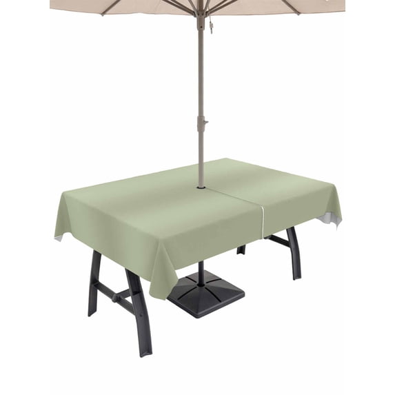 Outdoor Tablecloth with Umbrella Hole & Zipper, Sage Green Rectangle Tablecloth 60x102 Inch, Modern Ombre Contemporary Abstract Patio Table Cover Waterproof Table Cloth for Picnic/Party