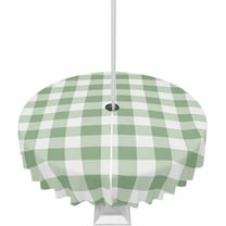Outdoor Tablecloth with Umbrella Hole and Zipper Sage Green Round Outdoor Tablecloths 60 Inch Waterproof Table Cloths Green Buffalo Plaid Patio Table Cloth Cover for Outdoor Tables Picnic Garden