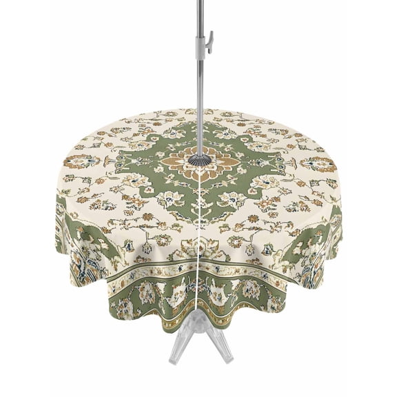 Outdoor Tablecloth with Umbrella Hole Zipper Sage Green Round Tablecloth 54" Waterproof Outside Table Cloth Southwest Tribal Antique Boho-Chic Farmhouse Patio Table Cover Tablecloths for Picnic Party