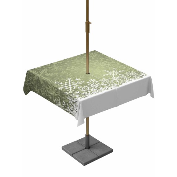 Outdoor Tablecloth with Umbrella Hole and Zipper, Sage Green Snowflakes Christmas Square Table Cloth 54x54 Inch Waterproof Tablecloth, Winter Xmas Snowflake Picnic Table Cover for Patio Camping