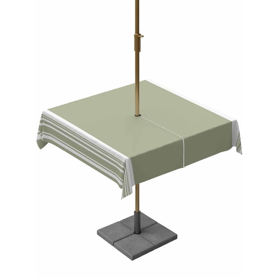 Outdoor Tablecloth with Umbrella Hole & Zipper, Sage Green Square Tablecloth 60x60 Inch, Farmhouse Striped Vertical Art Modern Patio Table Cover Waterproof Table Cloth for Picnic/Party