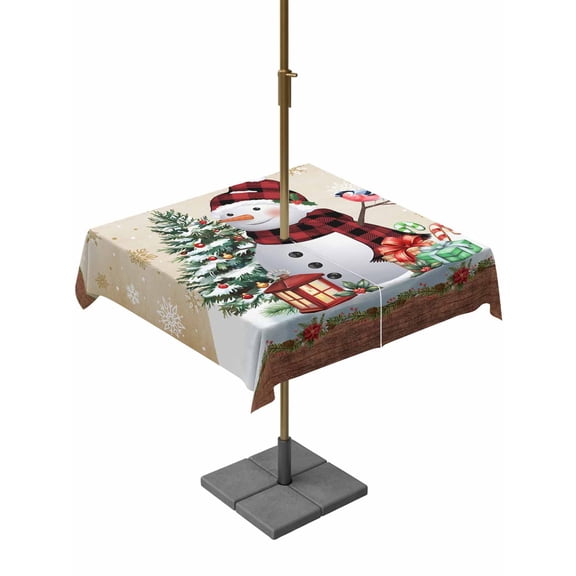 Outdoor Tablecloth with Umbrella Hole and Zipper, Snowman Christmas Square Table Cloth 54x54 Inch Waterproof Tablecloth, Xmas Tree Snowflake Gifts Winter Picnic Table Cover for Patio Camping