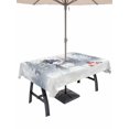 thumbnail image 1 of Outdoor Tablecloth with Umbrella Hole and Zipper, Snowman Rectangle Table Cloth 60x84 Inch Waterproof Tablecloth, Christmas Golden Snowflakes Pine Tree Forest Snowy Picnic Table Cover for Patio, 1 of 7