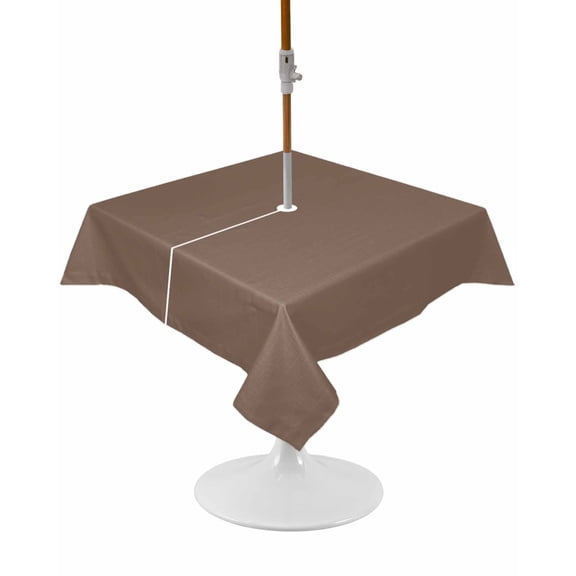 Outdoor Tablecloth with Umbrella Hole and Zipper Solid Color Square Tablecloths 54x54 Inch Waterproof Table Cloths Brown Patio Table Cover for Outdoor Tables Picnic BBQS Party Decor
