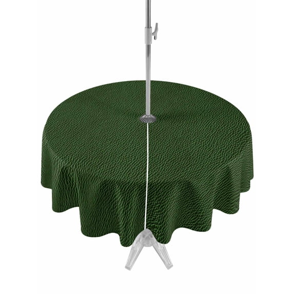 Outdoor Tablecloth with Umbrella Hole Zipper Solid Dark Green Round Tablecloth 54" Waterproof Outside Table Cloth Retro Minimalism Abstract Denim Texture Patio Table Cover Tablecloths for Picnic