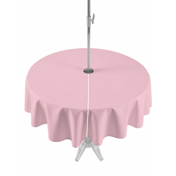 Outdoor Tablecloth with Umbrella Hole Zipper Solid Pink Round Tablecloth 60" Waterproof Outside Table Cloth Romantic Minimalism Abstract Denim Texture Patio Table Cover Tablecloths for Picnic Party