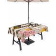 thumbnail image 1 of Outdoor Tablecloth with Umbrella Hole and Zipper, Spring Bees Daisy Rectangle Table Cloth 54x80 Inch Waterproof Tablecloth, Rustic Tulips Dots Brown Striped Burlap Picnic Table Cover for Patio, 1 of 7