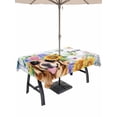 thumbnail image 1 of Outdoor Tablecloth with Umbrella Hole and Zipper, Spring Dog Rectangle Table Cloth 60x84 Inch Waterproof Tablecloth, Vintage Watercolor Botanical Floral Sunflower Picnic Table Cover for Patio Camping, 1 of 7
