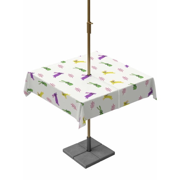 Outdoor Tablecloth with Umbrella Hole and Zipper, Spring Easter Square Table Cloth 54x54 Inch Waterproof Tablecloth, Yellow Green Purple Bunny Botanical Picnic Table Cover for Patio Camping