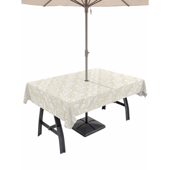 Outdoor Tablecloth with Umbrella Hole and Zipper, Spring Floral Rectangle Table Cloth 60x84 Inch Waterproof Tablecloth, Vintage Simple Flowers Pattern Beige Picnic Table Cover for Patio Camping