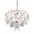 thumbnail image 1 of Outdoor Tablecloth with Umbrella Hole and Zipper, Spring Floral Round Table Cloth 54 Inch Waterproof Tablecloth, Pink Flowers Sage Green Plaid Pastoral Picnic Table Cover for Patio Camping, 1 of 7