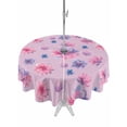 thumbnail image 1 of Outdoor Tablecloth with Umbrella Hole and Zipper, Spring Floral Round Table Cloth 60 Inch Waterproof Tablecloth, Summer Botanical Purple Pink Flower Picnic Table Cover for Patio Camping, 1 of 7