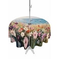 thumbnail image 1 of Outdoor Tablecloth with Umbrella Hole Zipper Spring Floral Round Tablecloth 54" Waterproof Outside Table Cloth Oil Painting Art Landscape Beach Patio Table Cover Tablecloths for Picnic Party, 1 of 8