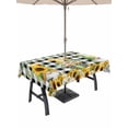 thumbnail image 1 of Outdoor Tablecloth with Umbrella Hole and Zipper, Spring Gnomes Rectangle Table Cloth 54x80 Inch Waterproof Tablecloth, Botanical Budding Sunflowers Buffalo Plaid Picnic Table Cover for Patio Camping, 1 of 7