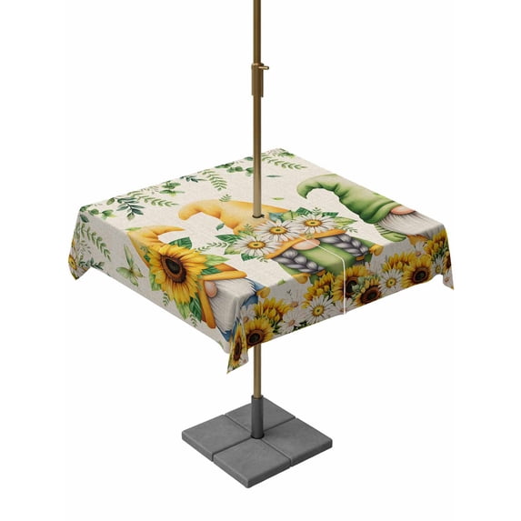 Outdoor Tablecloth with Umbrella Hole and Zipper, Spring Gnomes Square Table Cloth 54x54 Inch Waterproof Tablecloth, Retro Botanical Flowers Leaves Butterfly Picnic Table Cover for Patio Camping