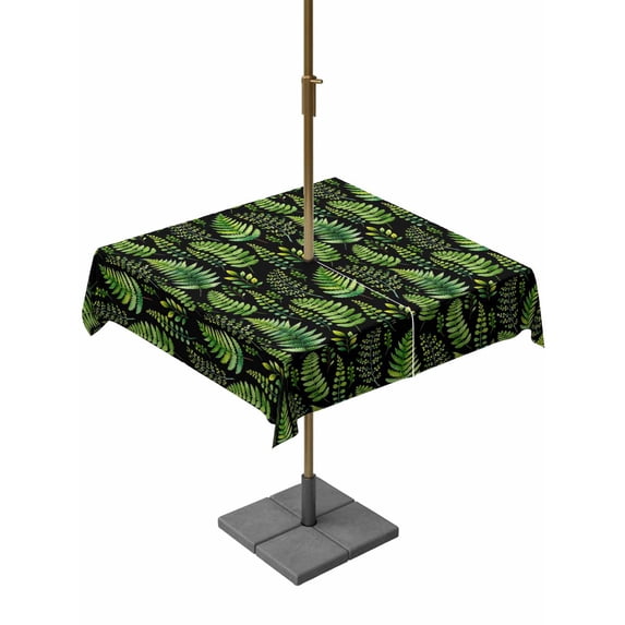 Outdoor Tablecloth with Umbrella Hole and Zipper, Spring Leaves Square Table Cloth 54x54 Inch Waterproof Tablecloth, Pastoral Garden Botanical Black Picnic Table Cover for Patio Camping