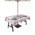 thumbnail image 1 of Outdoor Tablecloth with Umbrella Hole and Zipper, Spring Rectangle Table Cloth 52x70 Inch Waterproof Tablecloth, Truck Botanical Rose Leaves Butterfly Pink Lattice Picnic Table Cover for Patio, 1 of 7