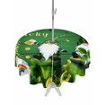 thumbnail image 1 of Outdoor Tablecloth with Umbrella Hole and Zipper, St. Patrick's Day Round Table Cloth 54 Inch Waterproof Tablecloth, Green Gnomes Shamrock Gold Coin Wood Grain Picnic Table Cover for Patio Camping, 1 of 7