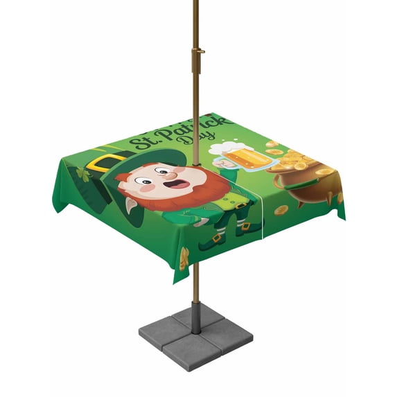 Outdoor Tablecloth with Umbrella Hole and Zipper, St. Patrick's Day Square Table Cloth 54x54 Inch Waterproof Tablecloth, Funny Gnomes Beer Gold Coin Shamrock Green Picnic Table Cover for Patio