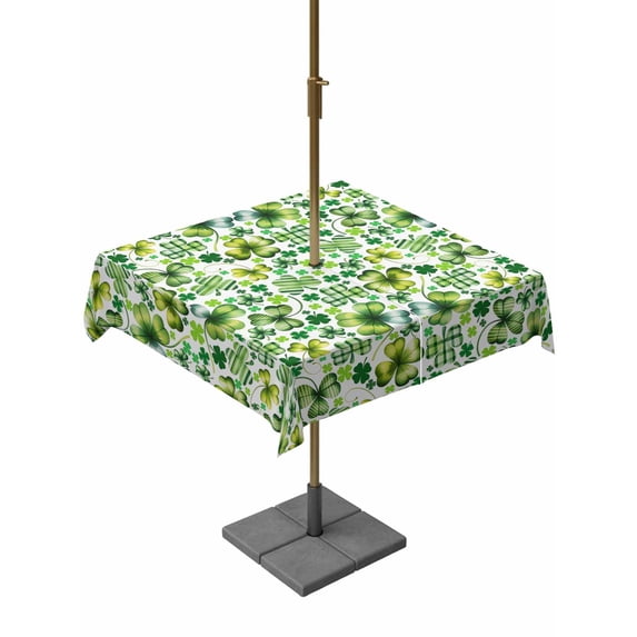 Outdoor Tablecloth with Umbrella Hole and Zipper, St. Patrick's Day Square Table Cloth 54x54 Inch Waterproof Tablecloth, Lucky Shamrocks Spring Country Leaves Picnic Table Cover for Patio Camping