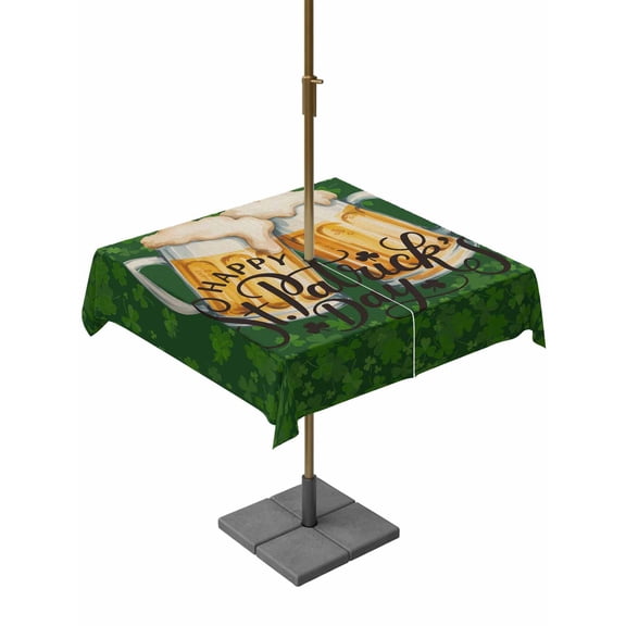 Outdoor Tablecloth with Umbrella Hole and Zipper, St Patrick's Day Square Table Cloth 54x54 Inch Waterproof Tablecloth, Vintage Shamrocks Golden Beer Green Leaf Picnic Table Cover for Patio Camping