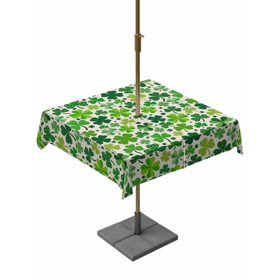 Outdoor Tablecloth with Umbrella Hole and Zipper, St. Patrick's Day Square Table Cloth 54x54 Inch Waterproof Tablecloth, Vintage Spring Green Lucky Irish Clovers Picnic Table Cover for Patio Camping