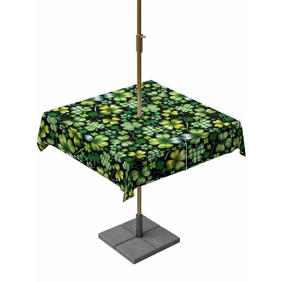 Outdoor Tablecloth with Umbrella Hole and Zipper, St. Patrick's Day Square Table Cloth 54x54 Inch Waterproof Tablecloth, Watercolor Lucky Shamrocks Spring Leaves Picnic Table Cover for Patio Camping
