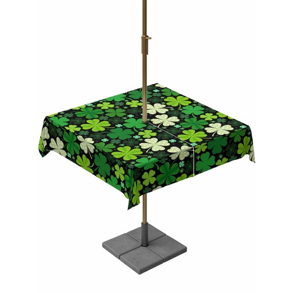 Outdoor Tablecloth with Umbrella Hole and Zipper, St. Patrick's Day Square Table Cloth 60x60 Inch Waterproof Tablecloth, Lucky Shamrocks Spring Leaves Plants Picnic Table Cover for Patio Camping
