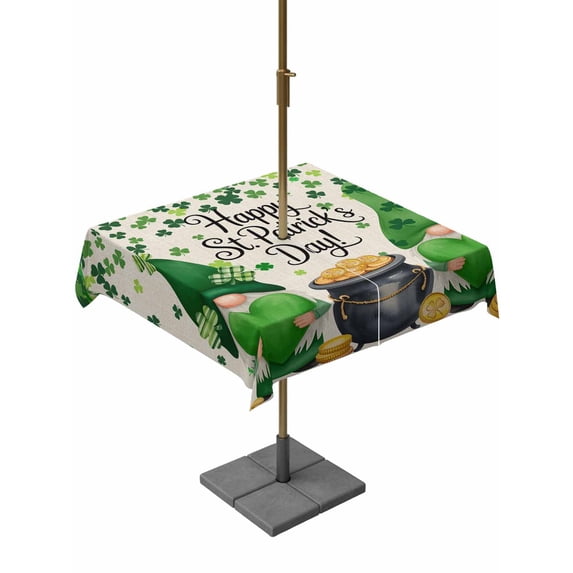 Outdoor Tablecloth with Umbrella Hole and Zipper, St. Patrick's Day Square Table Cloth 60x60 Inch Waterproof Tablecloth, Spring Lucky Shamrocks Gnomes Vintage Picnic Table Cover for Patio Camping