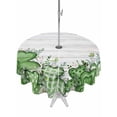 thumbnail image 1 of Outdoor Tablecloth with Umbrella Hole and Zipper, St. Patrick's Round Table Cloth 60 Inch Waterproof Tablecloth, Lucky Shamrock Green Eucalyptus Floral Farm Wooden Picnic Table Cover for Patio, 1 of 7