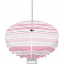 Outdoor Tablecloth with Umbrella Hole and Zipper Stripes Round Outdoor Tablecloths 60 Inch Waterproof Outside Table Cloths Pink Line Patio Table Cloth Cover for Outdoor Tables Picnic Garden Party