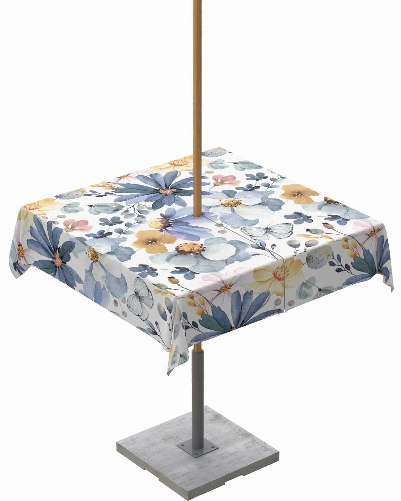 Outdoor Tablecloth with Umbrella Hole Zipper,Summer Floral Butterfly