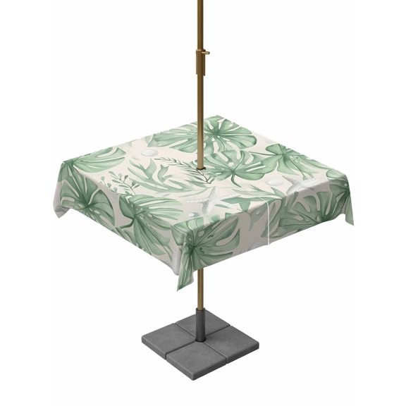 Outdoor Tablecloth with Umbrella Hole and Zipper, Summer Green Leaves Starfish Water Drop Square Waterproof Table Cover 54x54in Washable Table Cloth for Patio Picnic Party Underwater World