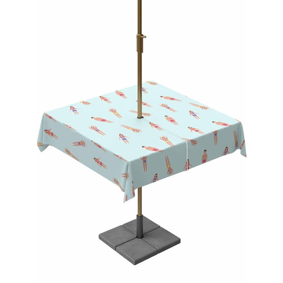 Outdoor Tablecloth with Umbrella Hole and Zipper, Summer Swimmers Square Table Cloth 54x54 Inch Waterproof Tablecloth, Cartoon Swimming Girls Boys Sports Picnic Table Cover for Patio Camping