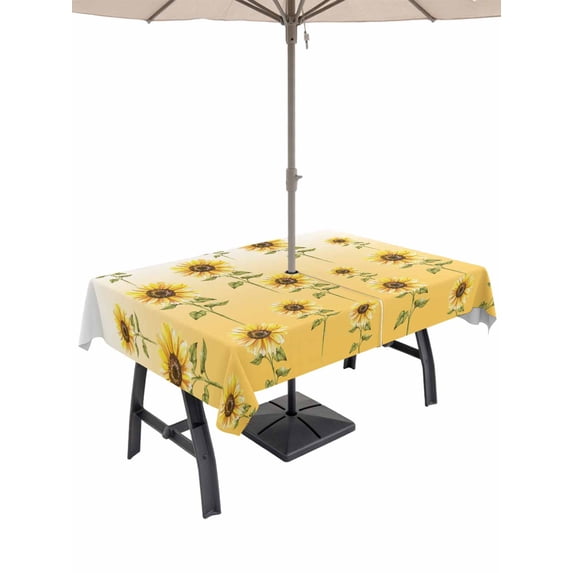 Outdoor Tablecloth with Umbrella Hole and Zipper, Sunflower Fall Rectangle Table Cloth 52x70 Inch Waterproof Tablecloth, Thanksgiving Floral Autumn Pastoral Picnic Table Cover for Patio Camping