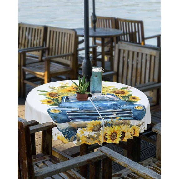 Outdoor Tablecloth with Umbrella Hole and Zipper Sunflower Rectangle Outdoor Tablecloths 60x120 Waterproof Outside Table Cloths Floral Patio Table Cloth Cover for Outdoor Tables Picnic BBQS Garden