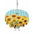 thumbnail image 1 of Outdoor Tablecloth with Umbrella Hole and Zipper, Sunflower Round Table Cloth 54 Inch Waterproof Tablecloth, Yellow Summer Botanical Blue Striped Farmhouse Picnic Table Cover for Patio Camping, 1 of 7