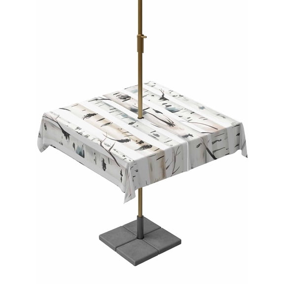Outdoor Tablecloth with Umbrella Hole and Zipper, Taupe Tree Square Table Cloth 60x60 Inch Waterproof Tablecloth, Forest Birch Trees Modern Abstract Art Picnic Table Cover for Patio Camping