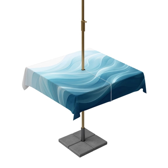 Outdoor Tablecloth with Umbrella Hole & Zipper, Teal Blue Ombre Square Tablecloth 54x54 Inch, Abstract Modern Gradient Moire Patio Table Cover Waterproof Table Cloth for Picnic/Party
