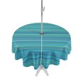 thumbnail image 1 of Outdoor Tablecloth with Umbrella Hole Zipper Teal Blue Striped Round Tablecloth 60" Waterproof Outside Table Cloth Thin Line Geometric Patio Table Cover Tablecloths for Picnic Party, 1 of 8