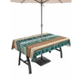 thumbnail image 1 of Outdoor Tablecloth with Umbrella Hole and Zipper, Teal Brown Blue Rectangle Table Cloth 54x80 Inch Waterproof Tablecloth, Retro Farmhouse Wooden Grain Plank Picnic Table Cover for Patio Camping, 1 of 7