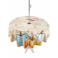 thumbnail image 1 of Outdoor Tablecloth with Umbrella Hole and Zipper, Teal Golden-Yellow Pumpkins Fall Round Table Cloth 54 Inch Waterproof Tablecloth, Thanksgiving Leaves Botanical Picnic Table Cover for Patio Camping, 1 of 7