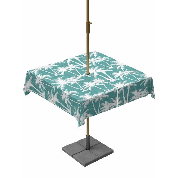 Outdoor Tablecloth with Umbrella Hole & Zipper, Teal Green Coastal Tree Square Tablecloth 54x54 Inch, Summer Palm Trees Tropical Botanical Patio Table Cover Waterproof Table Cloth for Picnic/Party