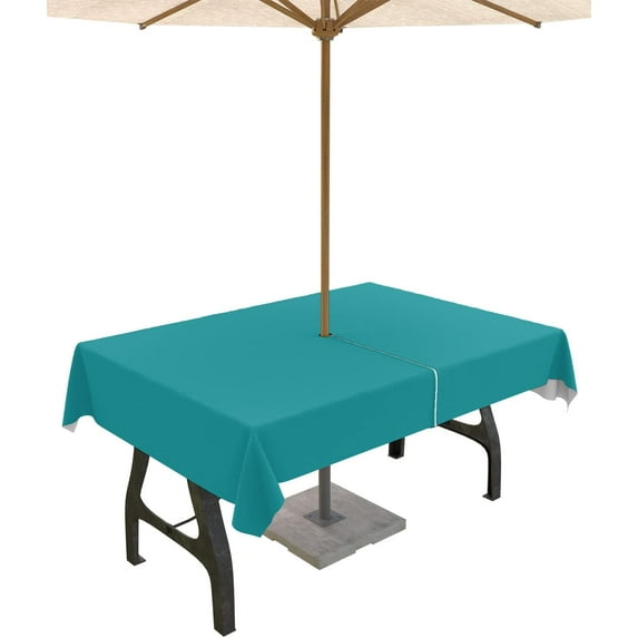 Outdoor Tablecloth with Umbrella Hole & Zipper, Teal Rectangle Tablecloth 60x102 Inch, Turquoise Pure Teal Patio Table Cover Waterproof Table Cloth for Picnic/Party