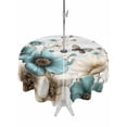 thumbnail image 1 of Outdoor Tablecloth with Umbrella Hole Zipper Teal Tulip Butterfly Round Tablecloth 60" Waterproof Outside Table Cloth Beige Turquoise Floral Grey Wooden Patio Table Cover Tablecloths for Picnic Party, 1 of 8